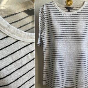 Banana Republic Women’s Linen Striped Tee Elbow Length Sleeve White/Navy M